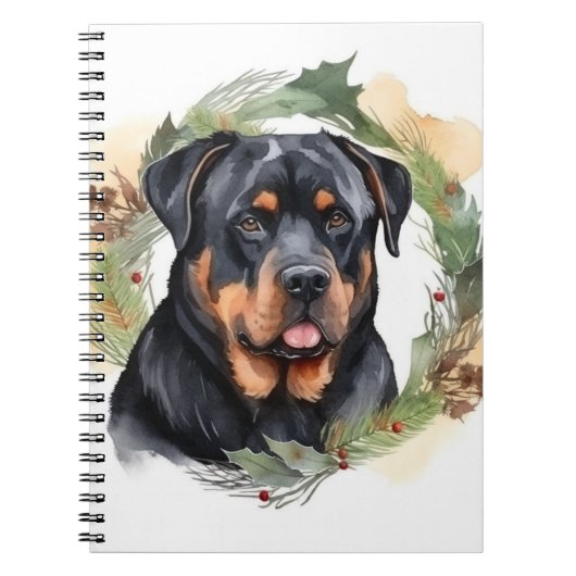 Rottweiler Kerstkrans Feestelijke Pup Notitieboek (Voorkant)