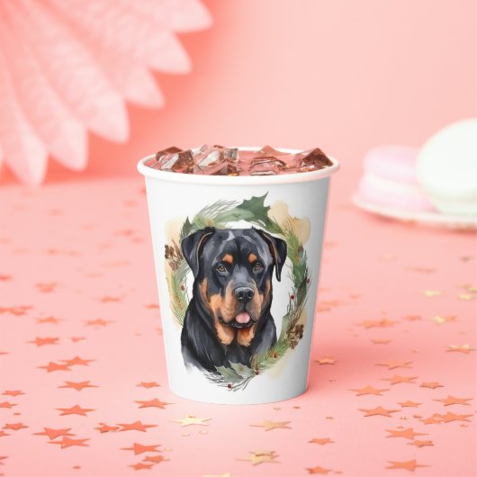 Rottweiler Kerstkrans Feestelijke Pup Papieren Bekers (Insitu)