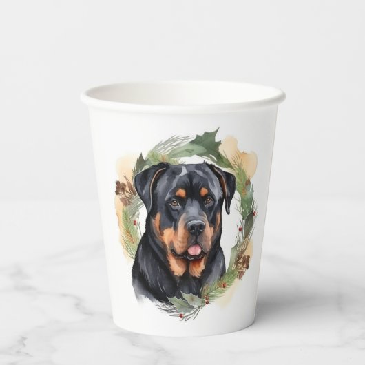 Rottweiler Kerstkrans Feestelijke Pup Papieren Bekers (Achterkant)