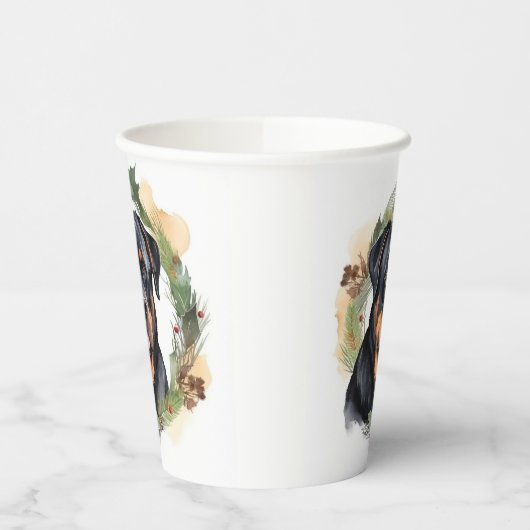 Rottweiler Kerstkrans Feestelijke Pup Papieren Bekers (Links)