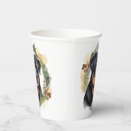 Rottweiler Kerstkrans Feestelijke Pup Papieren Bekers (Rechts)