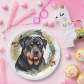Rottweiler Kerstkrans Feestelijke Pup Papieren Bordje (Feest)