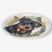 Rottweiler Kerstkrans Feestelijke Pup Papieren Bordje (Gekanteld)