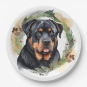 Rottweiler Kerstkrans Feestelijke Pup Papieren Bordje (Voorkant)