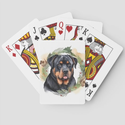 Rottweiler Kerstkrans Feestelijke Pup Pokerkaarten (Achterkant)