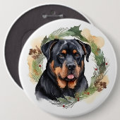 Rottweiler Kerstkrans Feestelijke Pup Ronde Button 6,0 Cm (Voorkant /achterkant)