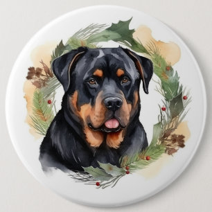 Rottweiler Kerstkrans Feestelijke Pup Ronde Button 6,0 Cm