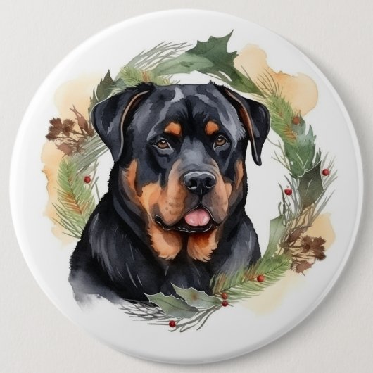 Rottweiler Kerstkrans Feestelijke Pup Ronde Button 6,0 Cm (Voorkant)