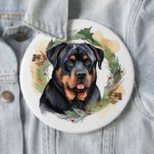 Rottweiler Kerstkrans Feestelijke Pup Ronde Button 6,0 Cm (In situ)