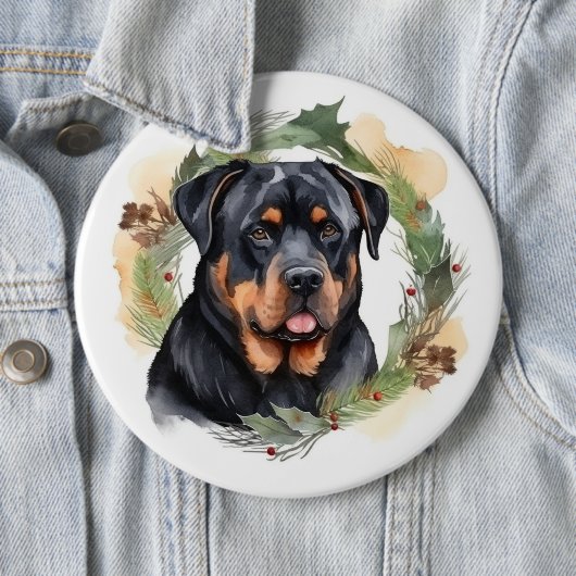 Rottweiler Kerstkrans Feestelijke Pup Ronde Button 6,0 Cm (In situ)