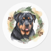 Rottweiler Kerstkrans Feestelijke Pup Ronde Sticker (Voorkant)