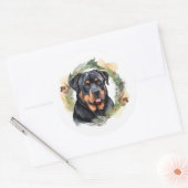 Rottweiler Kerstkrans Feestelijke Pup Ronde Sticker (Envelop)