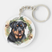 Rottweiler Kerstkrans Feestelijke Pup Sleutelhanger (Achterkant)