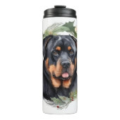 Rottweiler Kerstkrans Feestelijke Pup Thermosbeker (Voorkant)