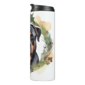 Rottweiler Kerstkrans Feestelijke Pup Thermosbeker (Geroteerd rechts)