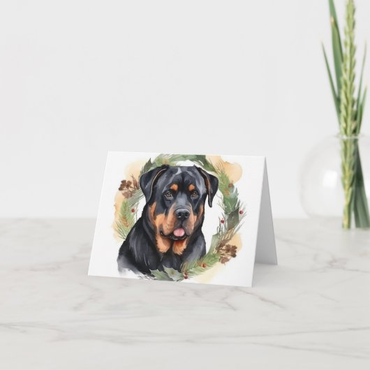 Rottweiler Kerstkrans Festieve Pup Kaart (Voorkant)