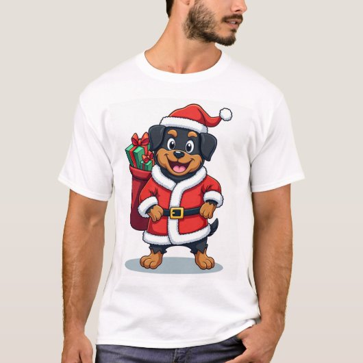 Rottweiler Kerstman Helper T-shirt (Voorkant)