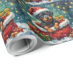 Rottweiler Kerstman Kersttas Avontuur Cadeaupapier