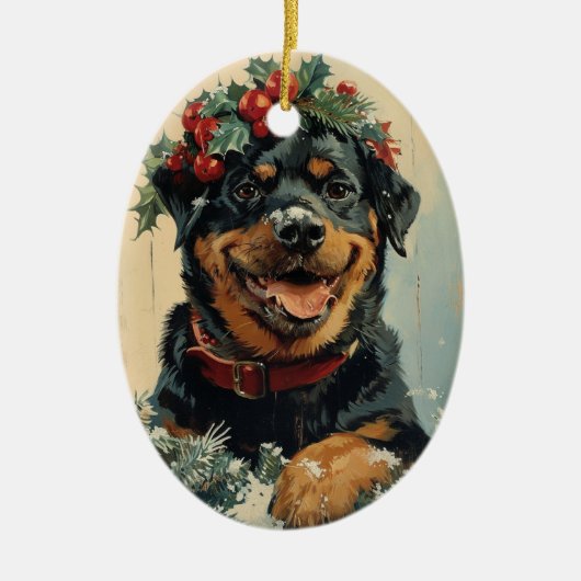 Rottweiler Kerstmis Keramisch Ornament (Voorkant)