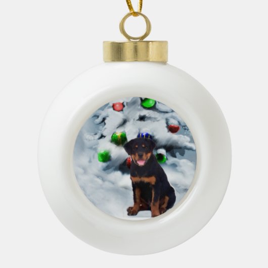 Rottweiler Kerstmis Keramische Bal Ornament (Voorkant)