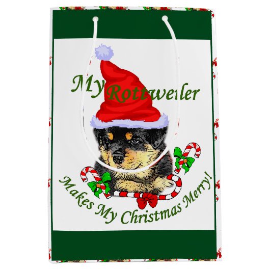 Rottweiler Kerstmis Medium Cadeauzakje (Voorkant)