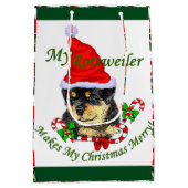 Rottweiler Kerstmis Medium Cadeauzakje (Achterkant)
