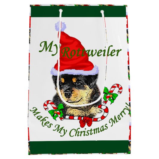 Rottweiler Kerstmis Medium Cadeauzakje (Achterkant)