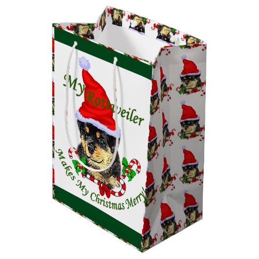 Rottweiler Kerstmis Medium Cadeauzakje (Achterkant Gekanteld)