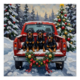 Rottweiler Kerstmis Rode Truck Winter Perfect Poster
