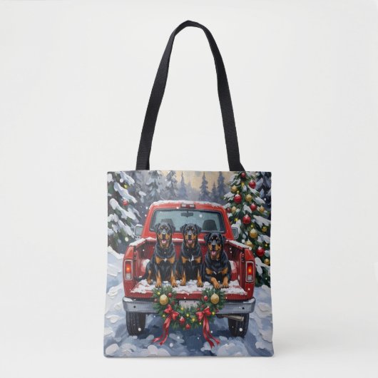 Rottweiler Kerstmis Rode Truck Winter Tote Bag (Voorkant)