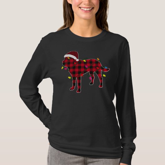 Rottweiler Kerstmis Santa Hoed Rood Plaid Buffel P T-shirt (Voorkant)