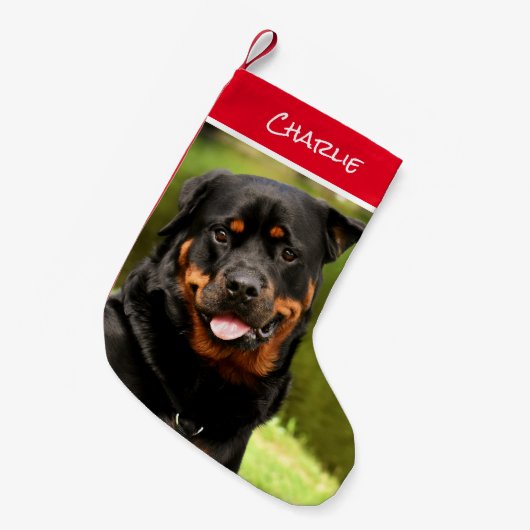 Rottweiler Kerstmis stoppen Kleine Kerstsok (Voorkant (Hangend))