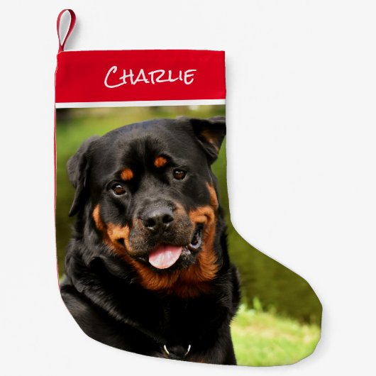 Rottweiler Kerstmis stoppen Kleine Kerstsok (Voorkant)