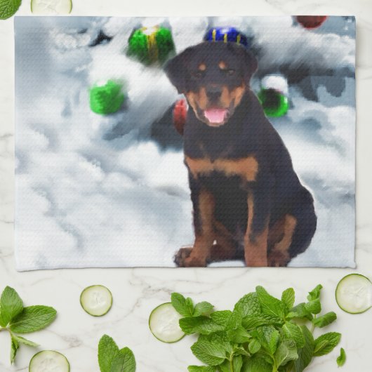 Rottweiler Kerstmis Theedoek (Gevouwen)