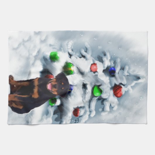 Rottweiler Kerstmis Theedoek (Horizontaal)