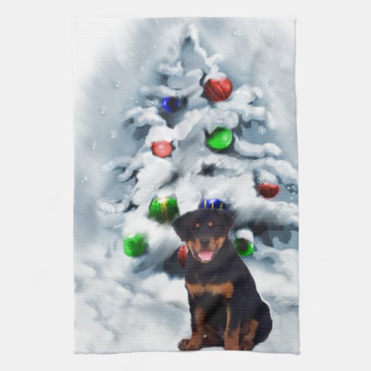 Rottweiler Kerstmis Theedoek (Verticaal)