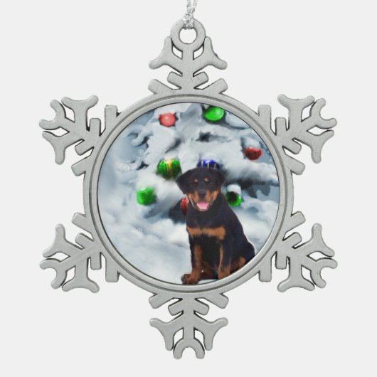 Rottweiler Kerstmis Tin Sneeuwvlok Ornament (Voorkant)