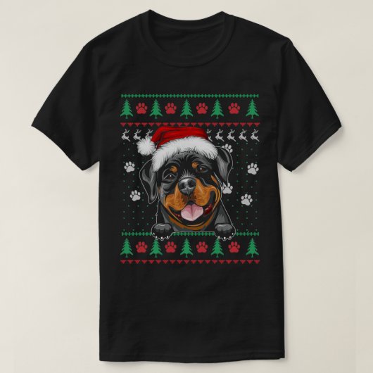 Rottweiler Kerstmis Ugly Sweater Funny Rottie Dog T-shirt (Design voorkant)