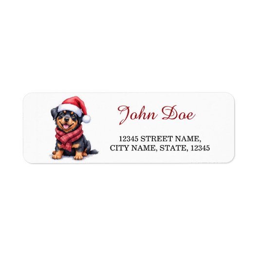 Rottweiler Kerstmuts Kerst Retouradres Etiket (Voorkant)