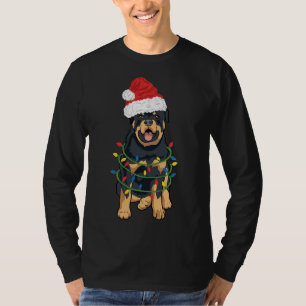 Rottweiler-kerstrottweiler in Santa Hat en L T-shirt