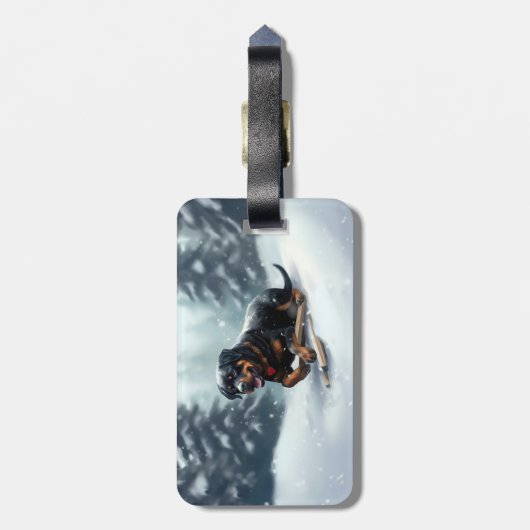 Rottweiler Kerstsneeuw winter Sierkussen Bagagelabel (Achterkant verticaal)