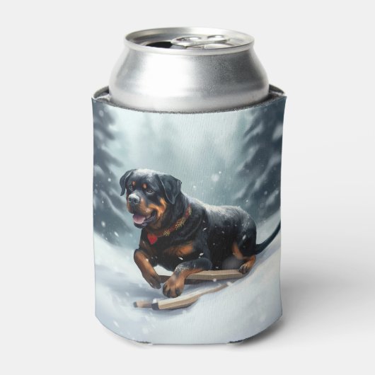 Rottweiler Kerstsneeuw winter Sierkussen Blikjeskoeler (Blikje Voorkant)