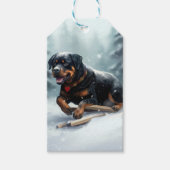 Rottweiler Kerstsneeuw winter Sierkussen Cadeaulabel (Voorkant)