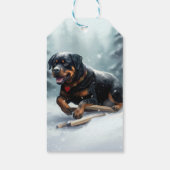Rottweiler Kerstsneeuw winter Sierkussen Cadeaulabel (Achterkant)