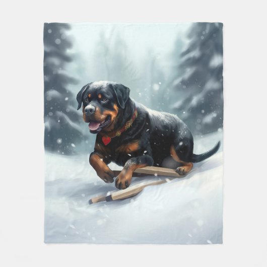 Rottweiler Kerstsneeuw winter Sierkussen Fleece Deken (Voorkant)