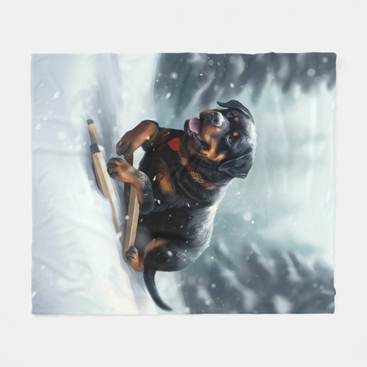Rottweiler Kerstsneeuw winter Sierkussen Fleece Deken (Voorkant (Horizontaal))