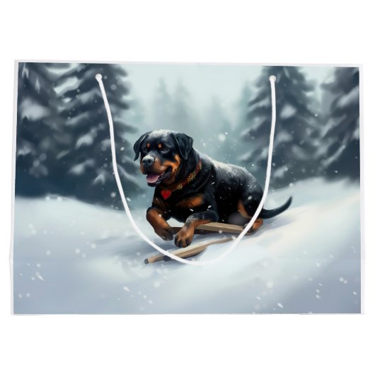 Rottweiler Kerstsneeuw winter Sierkussen Groot Cadeauzakje (Achterkant)