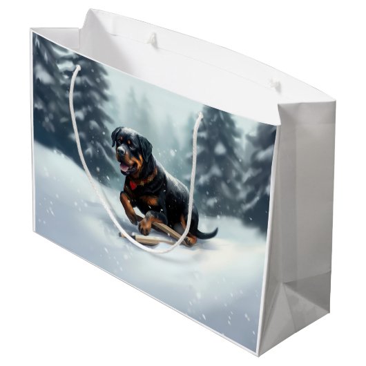Rottweiler Kerstsneeuw winter Sierkussen Groot Cadeauzakje (Achterkant Gekanteld)