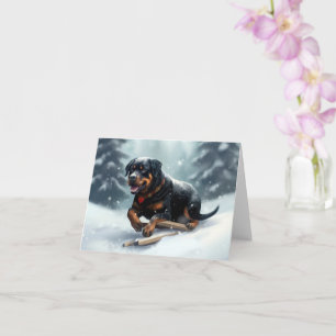 Rottweiler Kerstsneeuw winter Sierkussen Kaart