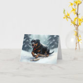 Rottweiler Kerstsneeuw winter Sierkussen Kaart (Gele Bloem)